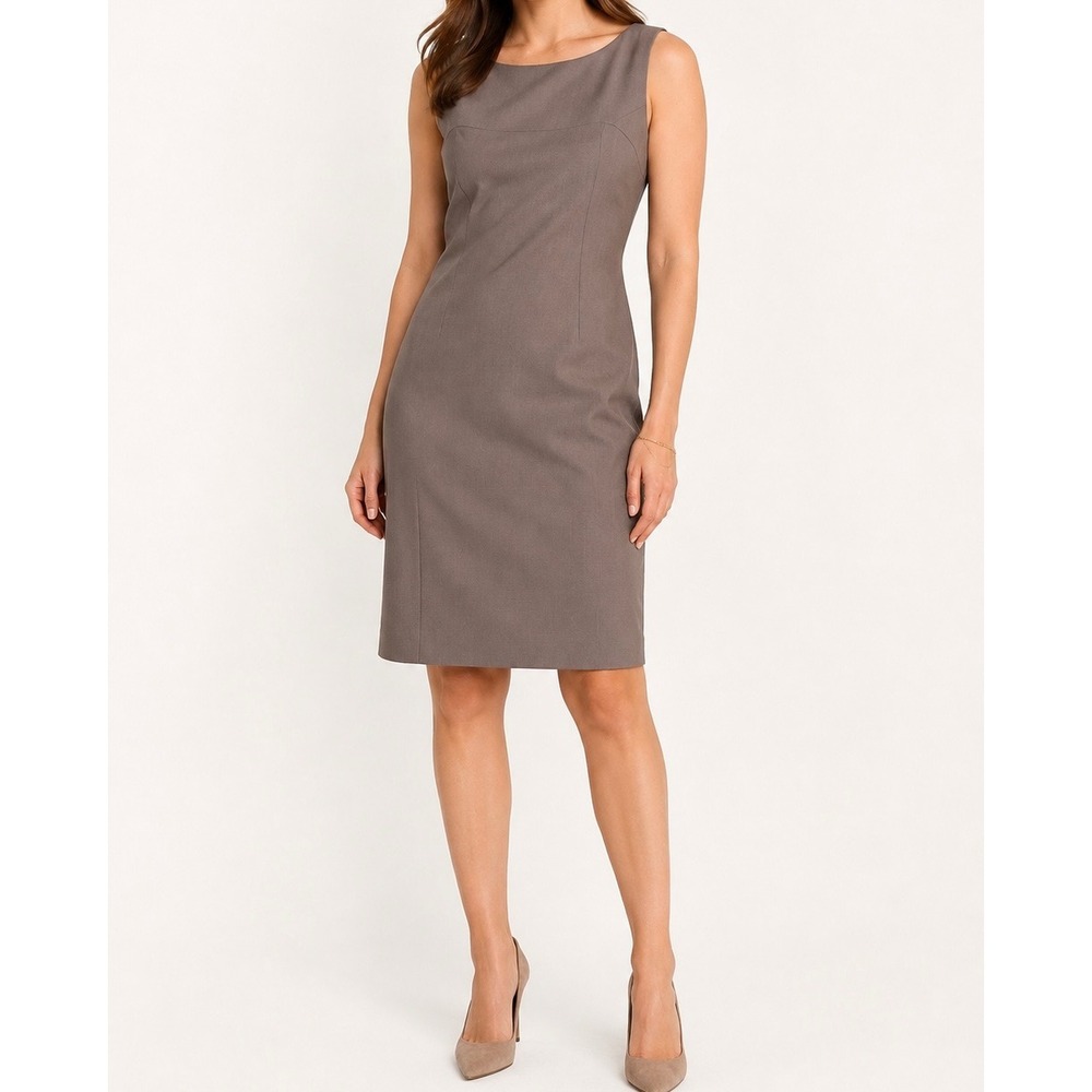 Ann Taylor Taupe Brown Sleeveless Wool blend Sheath Dress Womens 12 Boat Neck